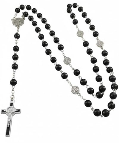 WINXMIN 1 pieza Joyería Acero Inoxidable cristal luz granos, Crucifijo Cruz Rosario Vintage Oración, Regalos para Navidad(negro)