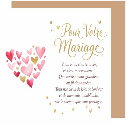 Edition Seidel Premium Carte de mariage carrée avec enveloppe. Carte de vœux pour mariés lui et elle couple bonheur conjugal amour motif cœur (HQ252 SW026)