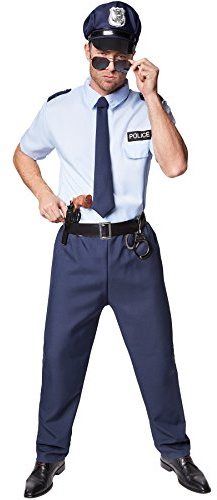 dressforfun Costume da uomo agente di polizia | Fantastica camicia con simbolo della polizia | Comodi pantaloni resistenti | Con cravatta con nastro di gomma (L | No. 301525)