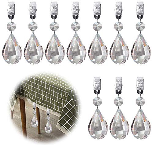 Glarks Tischdeckengewichte-Set - Metallclip, AB-Kristallglas, Tropfenprismen, Anhänger für Picknicktische, Schwere Outdoor-Lute - 10 Stück