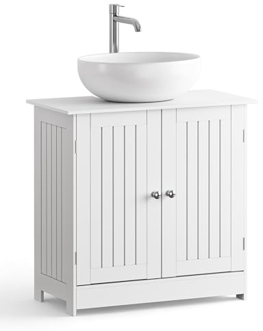 joolihome living Under Sink Bathroom Cabinet, Floor Standing Storage Cupboard Unit with 2 Doors and Adjustable Shelf for Washbasins, 60x30x60cm, White