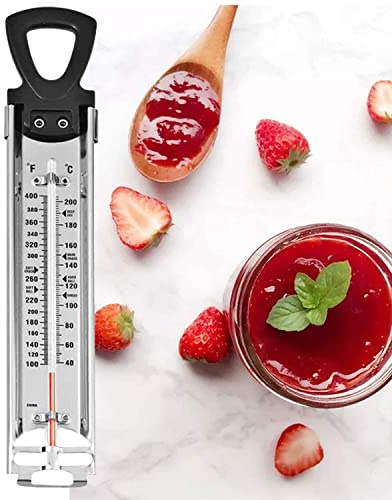 Pro Candy Thermometer & Deep Fry Thermometer, Stainless Steel with Pot Clip, Dual Scale C/F (100-400F), Hands-Free, Easy to Read for Candy, Jam, Oil, Sugar Cooking