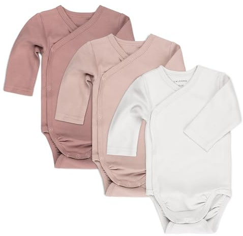 LaLoona Wickelbody Langarm 3er Pack - Baby Body Set aus Baumwolle, Langarmbody mit Knöpfen, OEKO-TEX® Standard 100 geprüft - 62-68 - Rosa
