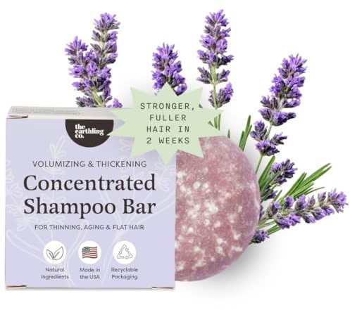 The Earthling Co. Volumizing Shampoo Bar For Hair Thickening, Fullness, Strength, and Hair Growth - Sulfate, Silicone, Paraben Free for Thinning, Flat, Fine Hair - Made in USA (Wild Lavender, 3oz)