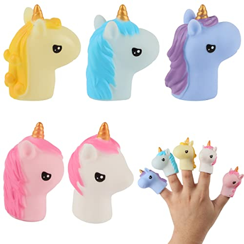 Marionetas de Dedo, XiXiRan Títeres de Dedo Animales Unicornio para Niños Cuentos, Dedos Muñecos Accesorios de Narración, Juguetes de Baño