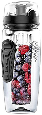 1000ml/32oz Frutta Infusore Infusore Bottiglia di Acqua di Plastica Sport Detox Salute nero