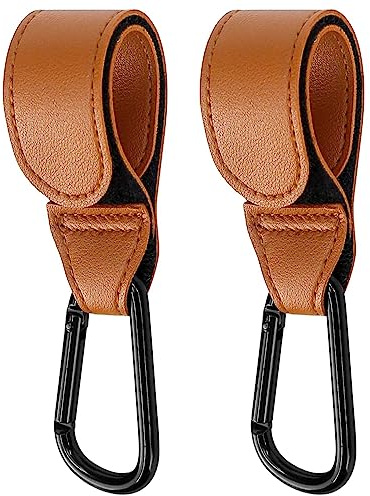 Ganci Passeggino Universali, LYHURK Ganci Borsa Passeggino Ganci Borse Moschettoni, Adatto Per Viaggiare, Uscire, Usare Il Passeggino - 2 Pezzi (Marrone)