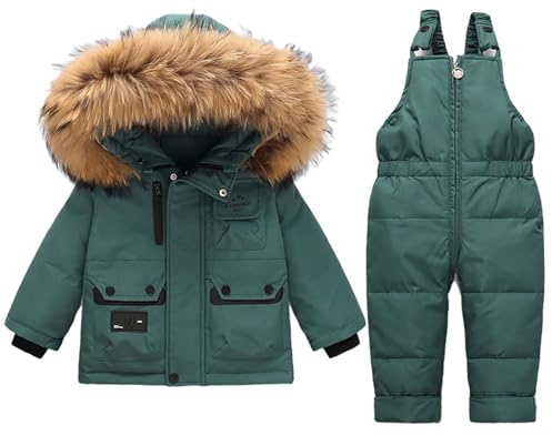 Acuryx Combinaison de Neige 2PCS Fille Garçon Doudoune Manches Longues à Capuche + Pantalons de Ski Enfant Ensemble de Doudoune pour Bébé d'hive