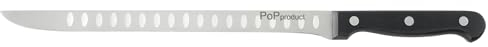 PoPproduct® - Coltello prosciutto forgiato in acciaio tedesco, alveolato su entrambi i lati. Lama in acciaio inox da 255 mm. Manico ergonomico in Poliossimetilene-POM da 120 mm.