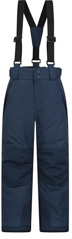Mountain Warehouse Pantalon de Ski Enfants Falcon Extreme - Coutures soudées, Imperméable, Guêtres Pare-Neige, Poches sécurisées - pour Le Ski et Les Vacances, Hiver Bleu Foncé 9-10 Ans