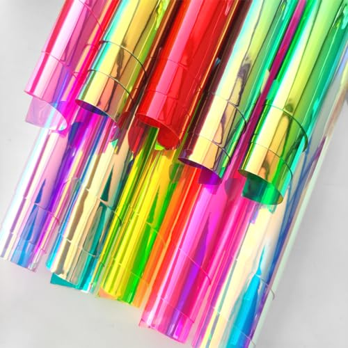 XHT 10 pezzi A4 olografico trasparente PVC irridescente vinile specchio pellicola laser artigianato cucito fai da te borsa gioielli 30 x 21 cm (colore: serie)