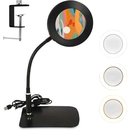 20X 10X Magnifying Glass with Light and Stand, Magnifying Lamp with 72 LEDs, 3 Colour Temperatures and 10 Levels Adjustable Brightness, Magnifier for Reading, Hobbies, Sewing, Craft Work