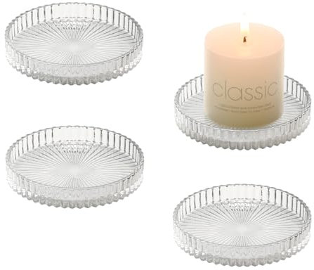 YoHyien 4 Stück Kerzenteller Glas 9 cm, Transparent Kerzenuntersetzer für Stumpenkerzen, Kerzen Untersetzer Rund Glas für Party Dekoration, Hochzeit, Weihnachten, Spa, und Geschenke (Klar)
