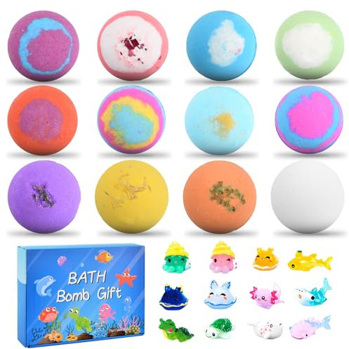 Focenat 12 Pezzi Bombe da Bagno Set Regalo con Sorpresa all'interno, Animali Marini, Naturali Bombe da Bagno Bambini, Aromaterapia con Oli Essenziali, Bombe da Doccia Regalo per Ragazze Ragazzi (B)