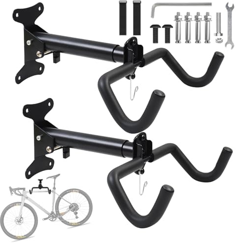 YedZen 2 Pcs Bike Wall Mount Foldable | up to 25kg, Heavy Duty Bike Rack Wall with Helmet Hook ＆Scratch Protection, Space Saving, for MTB, Road, E-Bike, Bicycle Hanger Storage for Garage, Home