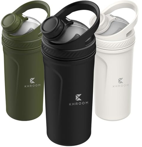 Khroom Edelstahl Protein Shaker 700ml + Thermofunktion 12h kalt/warm spülmaschinenfest | Eiweiß Shaker | Fitness Shaker Edelstahlbecher Metall Shaker (Schwarz)