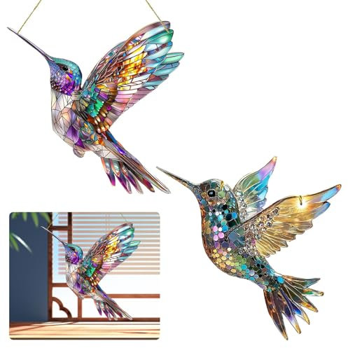 LINGJIA 2 Piezas Atrapasoles, Prisma de Colibrí, Decoraciones para Ventanas, Manualidades, Decoraciones Acrílicas de Colores para Colgar, Jardín, Interior, Decoraciones Navideñas