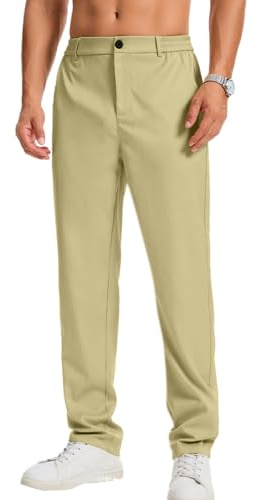 LVCBL Pantalon Chino Stretch pour Homme - Coupe Droite - Couleur Unie - avec élastique à la Taille