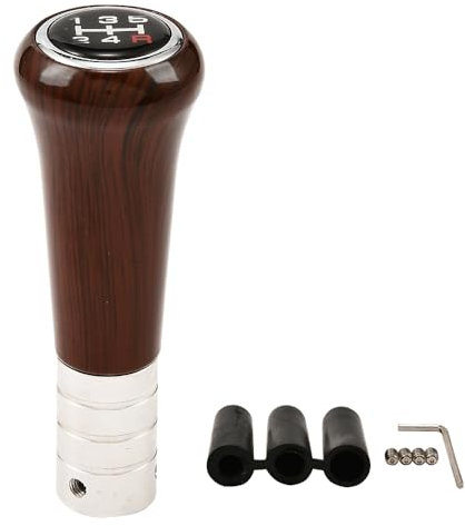 Blueshyhall Pomello del cambio effetto legno a 5 marce, pomello del cambio universale per auto, venature del legno, in alluminio e ABS con adattatore in gomma M8/10/12, leva del cambio, manico marrone