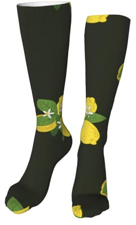 YWSOTRE Bouquet de Citrons avec Branches et lys Noirs, Bas pour Adultes Chaussettes de Compression Sportives 50 cm