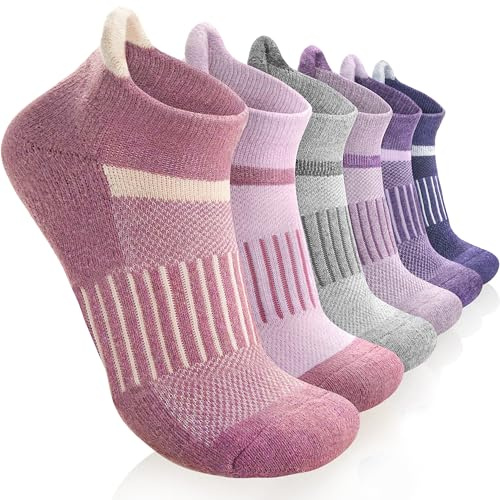 MOSEY KOSY Calzini da Escursionismo Corti in Lana Merinos, Calze Termiche e Compressive per Uomo e Donna, 6 Paia(Viola Misto,36-42)