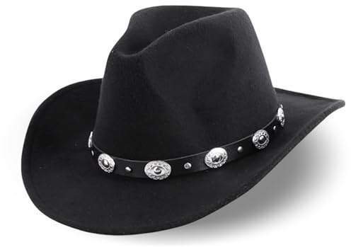Aegistus Cowboyhut für Damen und Herren, Westernhut, Cowgirlhut, Filzhut, Fedorahut, Cowboykostüm, Schwarz