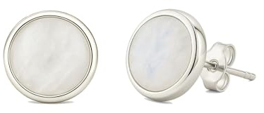 PURAJA Orecchini a bottone con pietre preziose in argento sterling 925: Pietra di luna | Orecchini con pietre preziose da donna con chiusura a bottone | Adatto alle persone allergiche
