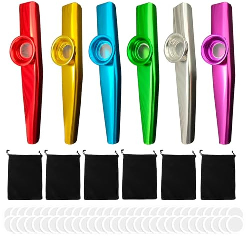 ZBJBinCH Aluminum Metal Kazoo Instrument with 60 Spare Membranes, 6 Flannel Bag | Multipack Bulk Kazoos for Adults, Parties, Camping & Music Lovers 6 Sets