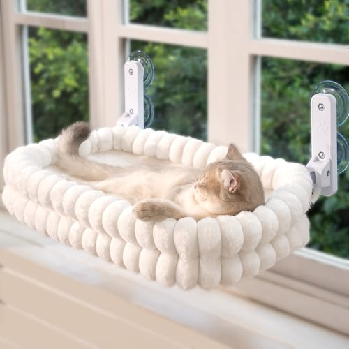 CheerPals Cat Window Bed, Soft Removable Reversible Cover Hammock, Foldable Cat Bed with Sturdy Steel Frame and Suction Cups, Holds up to 18kg