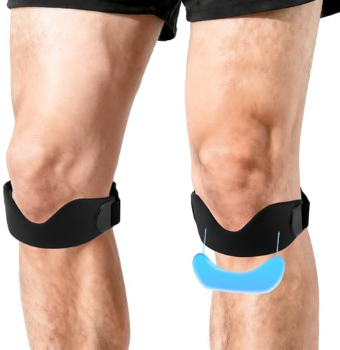 Fukaisu 2uds Correas Soporte Tendón Rotuliano, Rodilleras Antideslizantes Ajustables Silicona Negra para Mujeres Hombres Banda Estabilizadora Rótula para Correr Baloncesto y Saltos