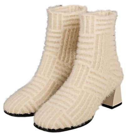 Generisch Stivaletti da donna a maglia, stivali invernali con tacco a blocco, stivali termici invernali, stivali da neve, stivali da equitazione, stivali invernali da donna, bianco, 41 EU