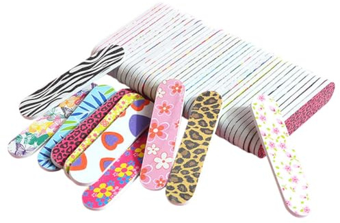 IWOWHERO 60pcs Mini 9cm Double-Sided Decorative Nail Files Sponge Buffers Nail Trimming and Polishing Tools for Manicure Pedicure Home and Salon Use Random Color