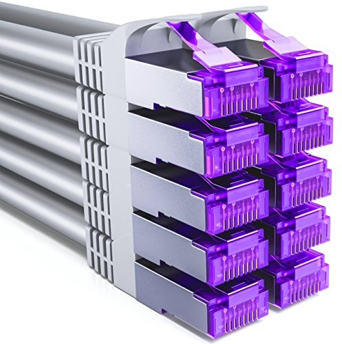deleyCON 10x 2m CAT7 Câble Réseau - 10 Gigabit - RJ45 Câble de Raccordement Câble Ethernet (Cuivre, SFTP PiMF Blindage) LAN DSL Modem Routeur Panneau de Brassage CAT7 CAT6 CAT5 - Gris
