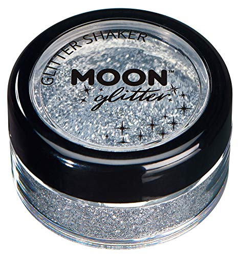 Holographic Glitter Shakers by Moon Glitter - Silver - Cosmetic Festival Makeup Glitter for Face, Body, Nails, Hair, Lips - 5g