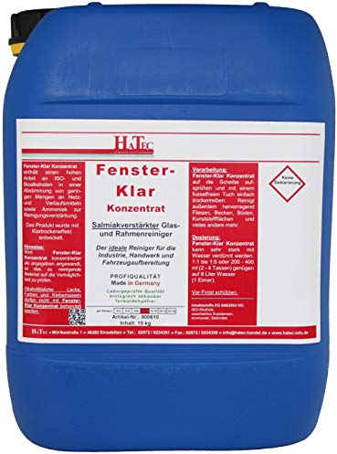 HaTec Glasreiniger, Fenster-Klar 10-kg Konzentrat salmiakverstärkter Glas- und Rahmenreiniger, Glasreiniger, Kunststoffreiniger, Fliesenreiniger