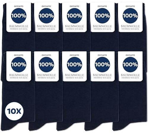 Occulto Herren 100% Baumwolle Socken 10-20er Pack (Modell: Ingo) 47-50 10 Paar | Navy