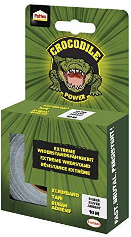 Pattex Crocodile Power Klebeband, starkes Gewebeband mit doppelter Dicke, extreme Widerstandsfähigkeit für schwierigste Reparaturen, Duct Tape für verschiedene Materialien, silber, 1 x 10m