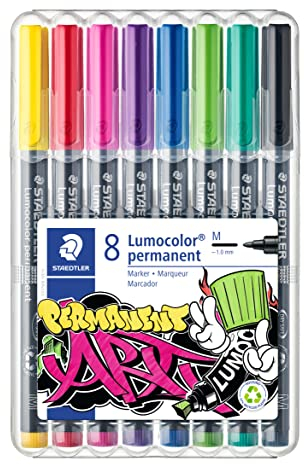 STAEDTLER permanent Marker Lumocolor permanent ART, für fast alle Oberflächen, wisch- und wasserfest, Linienbreite 1,00 mm, nachfüllbar, 8 Universalstifte in sortierten Farben, 317 WP8-1