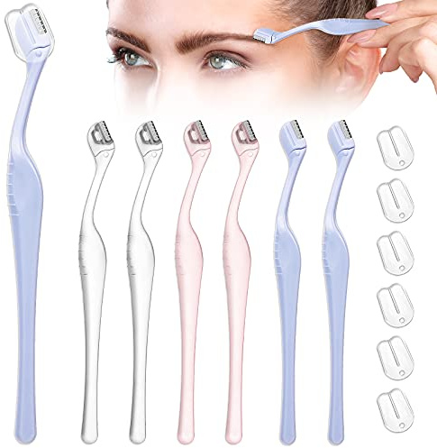 6Pcs Eyebrow Razor Mini Eyebrow Razor Trimmer Female Face Shaver Lip Hair Remover with Precision Cover Small Shaver for Women Makeup Face Care Tools(Clear, Clear Purple, Light Blue)