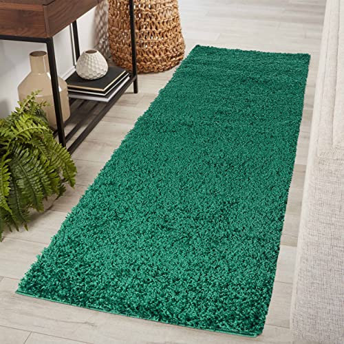 Serdim Rugs Plain Living Room Hallway Runner Shaggy Rugs, Emerald, 60x220cm(2 x7'3) 912 EMERALD 60x220