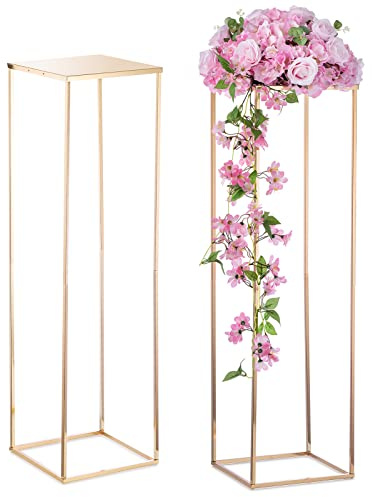 NUPTIO Gold Vases for Centerpieces Wedding - 2 Pcs 39.4 inch Tall Metal Flower Vase Flowers Stand for Party Tables Decorations - Elegant Bulk Weddings Decoration Table Geometric Centerpiece Stand