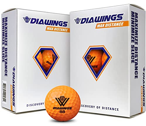 DIAWINGS W Golfbollar maximalt avstånd anti-skiv, låg spinn, raka slag | halvdussin x 2, 12 bollar | vit, rosa, orange, gul (orange)