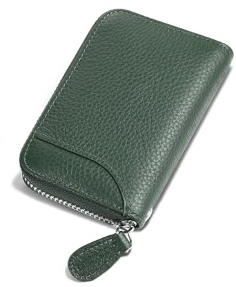 GADIEMKENSD Women Credit Card Holder RFID Blocking Wallet Zipper for Travel Mens Leather Accordion Wallets Insert Case Business Cards Organizer Compact Credit Card Cash Slots Blackish Green