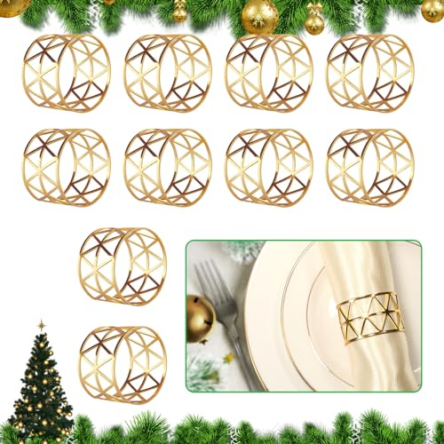 TZQFROCE Serviettenringe Gold 10 Stück Serviettenringe Set Metall Serviettenring Hohler Serviettenschnallen Blätter Gold Serviettenschnalle für Hochzeit Feiertagsparty Jahrestag Abendessen