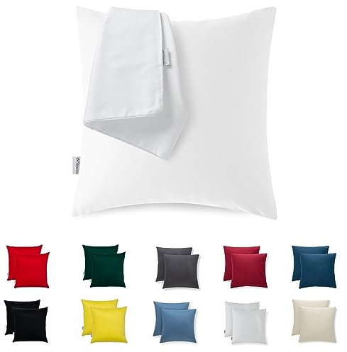 Kissenbezug 80x80 – Mikrofaser Oeko-TEX Zertifiziert – Weiß – 2er Set Kopfkissenbezug für Kissen 80 x 80 Weich & Atmungsaktiv – Kissenbezüge Hypoallergen Waschbar mit Verdecktem Reißverschluss