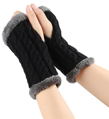 Fulidngzg Thermo Handschuhe Damen Y2K Schwarz Fingerlose Pulswärmer Teenager Mädchen Winter Fäustlinge Winterhandschuhe Touchscreen Wolle Handstulpen Armstulpen