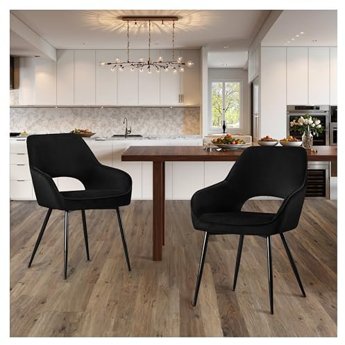 STOOLINK Esszimmerstühle 2er Set Modern, Stühle Esszimmer aus Samt, Gepolsterter Polsterstühle mit Ausgeschnittener Rückenlehne, Küchenstühle mit Armlehnen für Esszimmer, Wohnzimmer- Schwarz