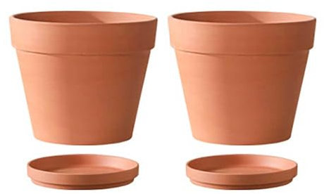 Confezione da 2 vasi grandi in terracotta con foro di drenaggio e piattino, ideali per piantare piante verdi e fiori in interni ed esterni, perfetti per casa, ufficio e patio, vaso in terracotta