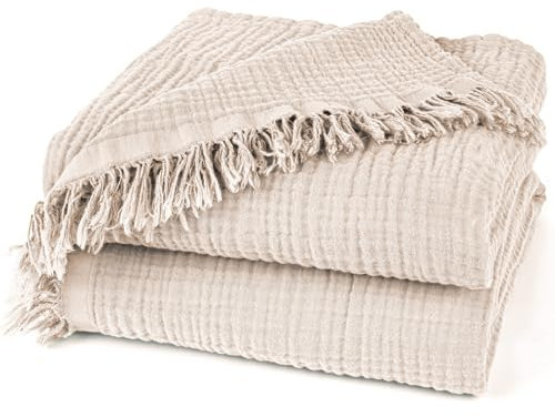 Pure Label Musselin Decke 130x170 cm - Oeko-Tex zertifizierte Kuscheldecke aus 100% Baumwolle | Musselin Wohn- & Kuscheldecke für Couch und Sofa in | 130 x 170 cm, Farbe der Decke Beige