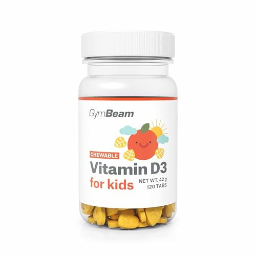 GymBeam Vitamina D3 in Compresse Masticabili per Bambini - Integratore di Vitamina D, Gusto Arancia, Con Curcuma 24:1, Supporta Sistema Immunitario, Ossa e Muscoli, Dai 3 Anni - 120 capsule